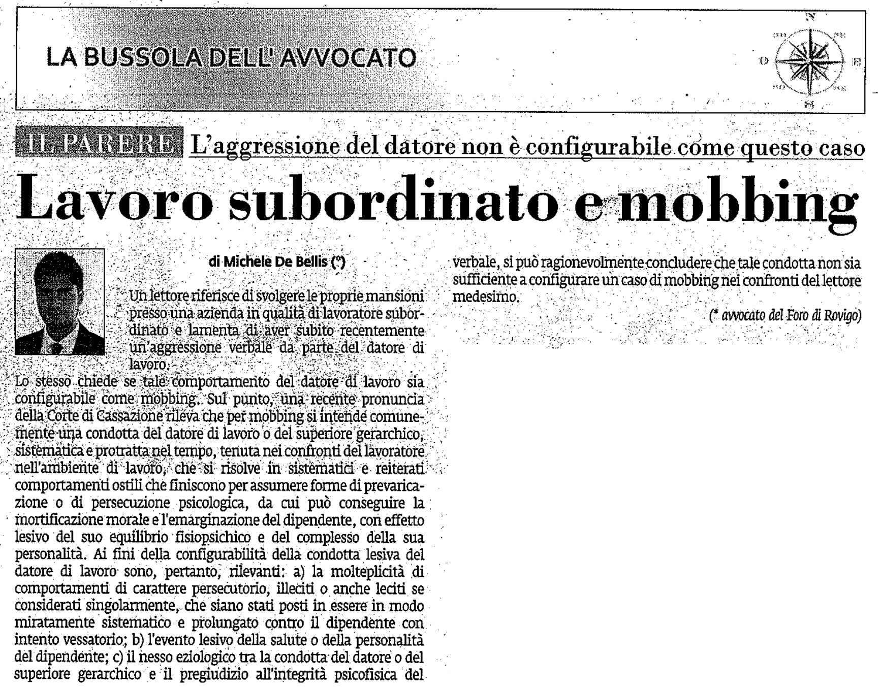 Lavoro subordinato e mobbing