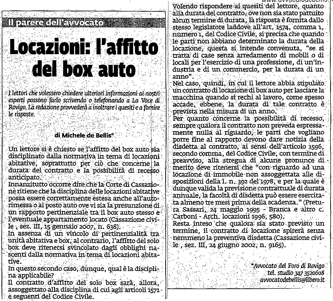 Locazioni: l’affitto del box auto