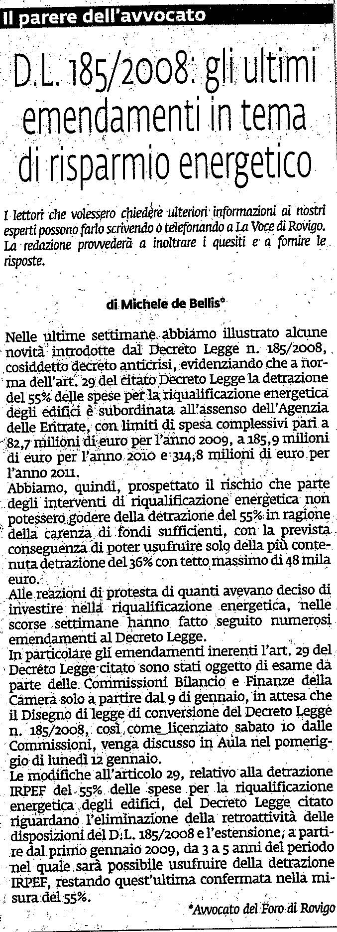 D.L. 185/2008: gli ultimi emendamenti in tema di risparmio energetico