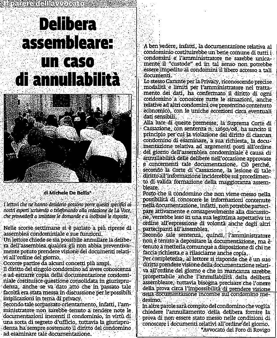 Delibera assembleare: un caso di annullabilità