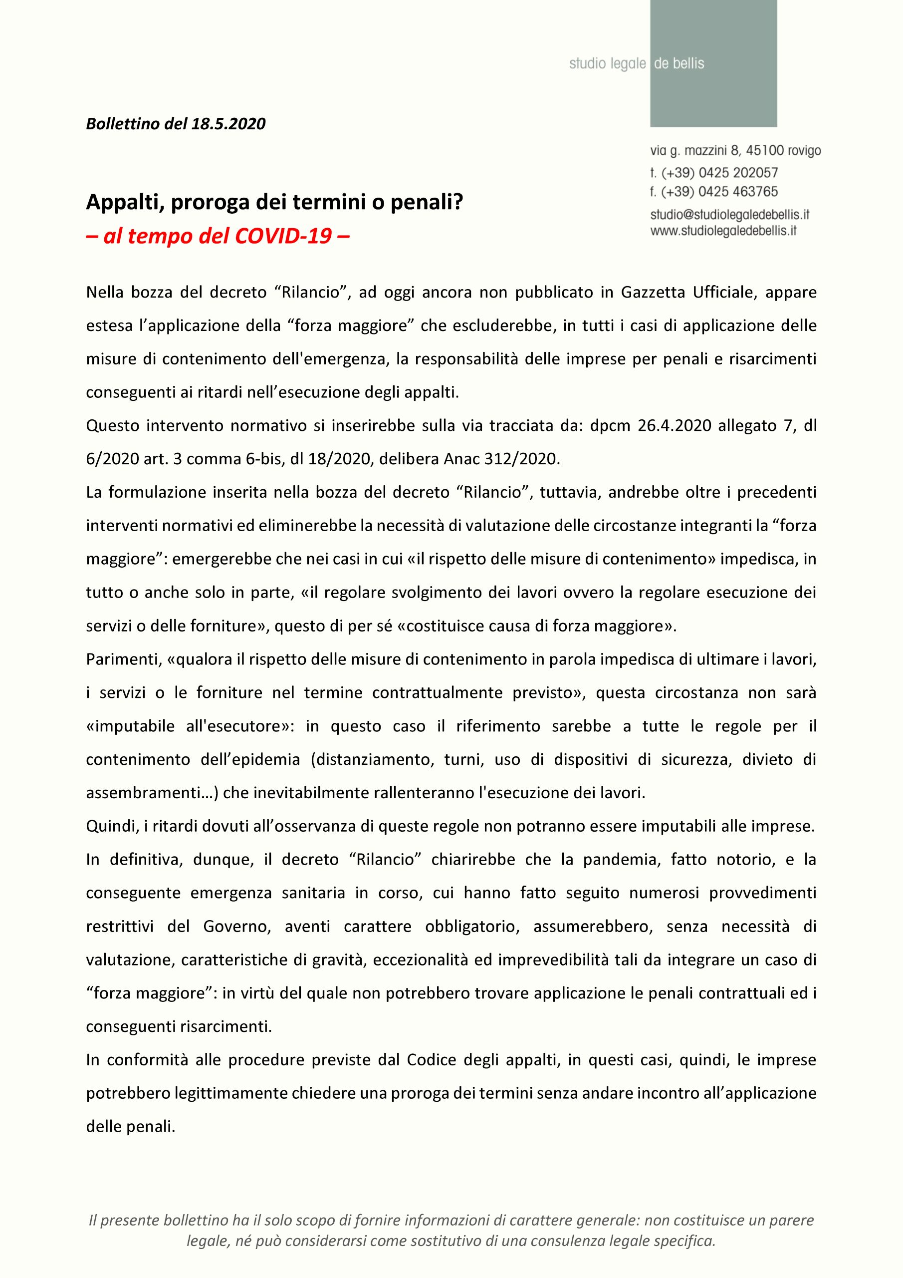 Appalti, proroga dei termini o penali? – al tempo del COVID-19