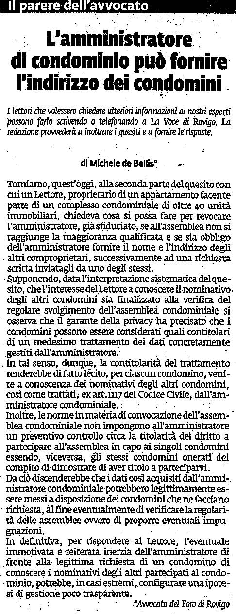 L’amministratore di condominio può fornire l’indirizzo dei condomini