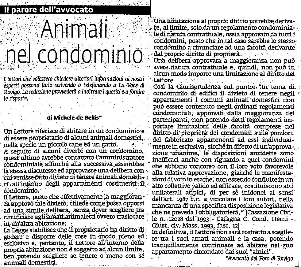 Possibile tenere animali nel condominio