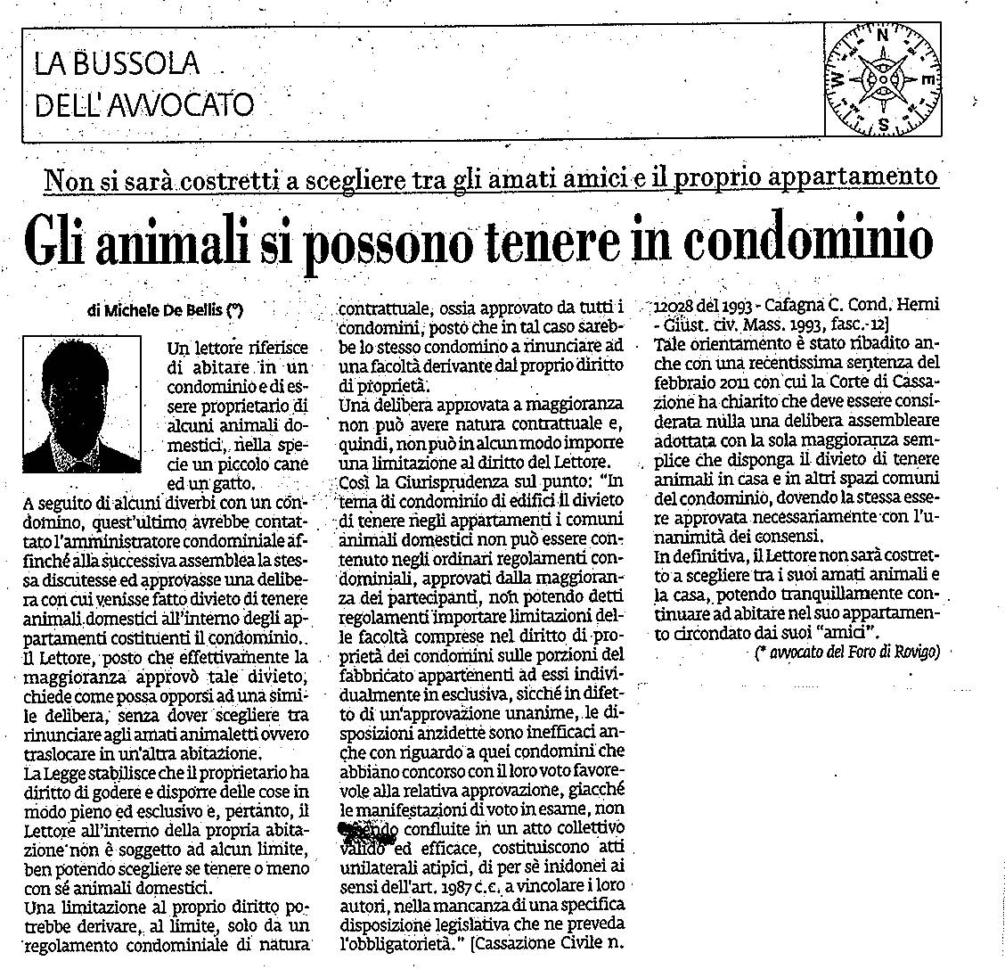 Gli animali si possono tenere in condominio