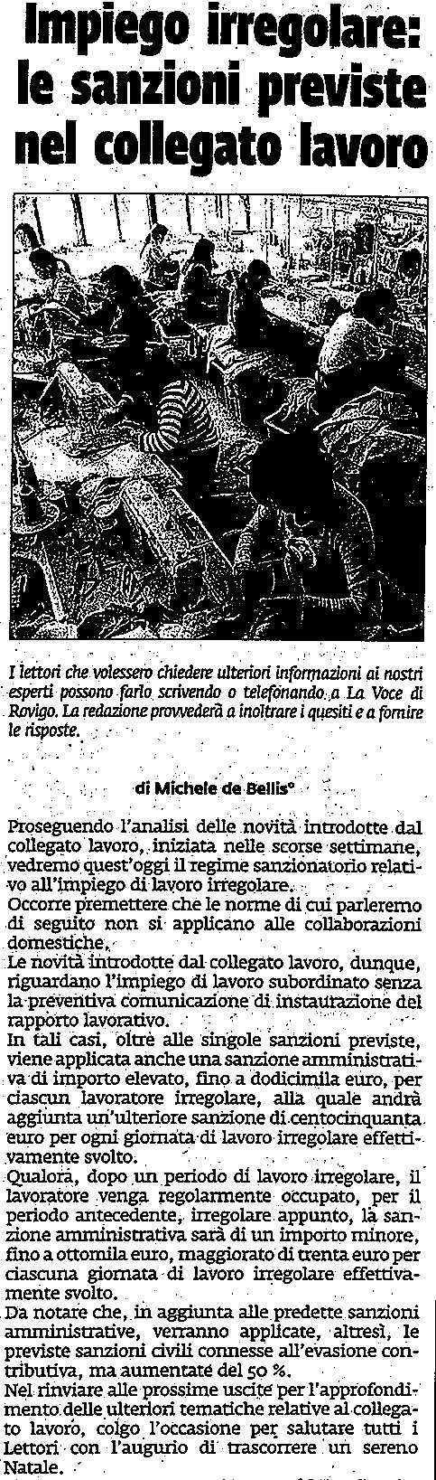 Impiego irregolare: le sanzioni previste nel collegato lavoro