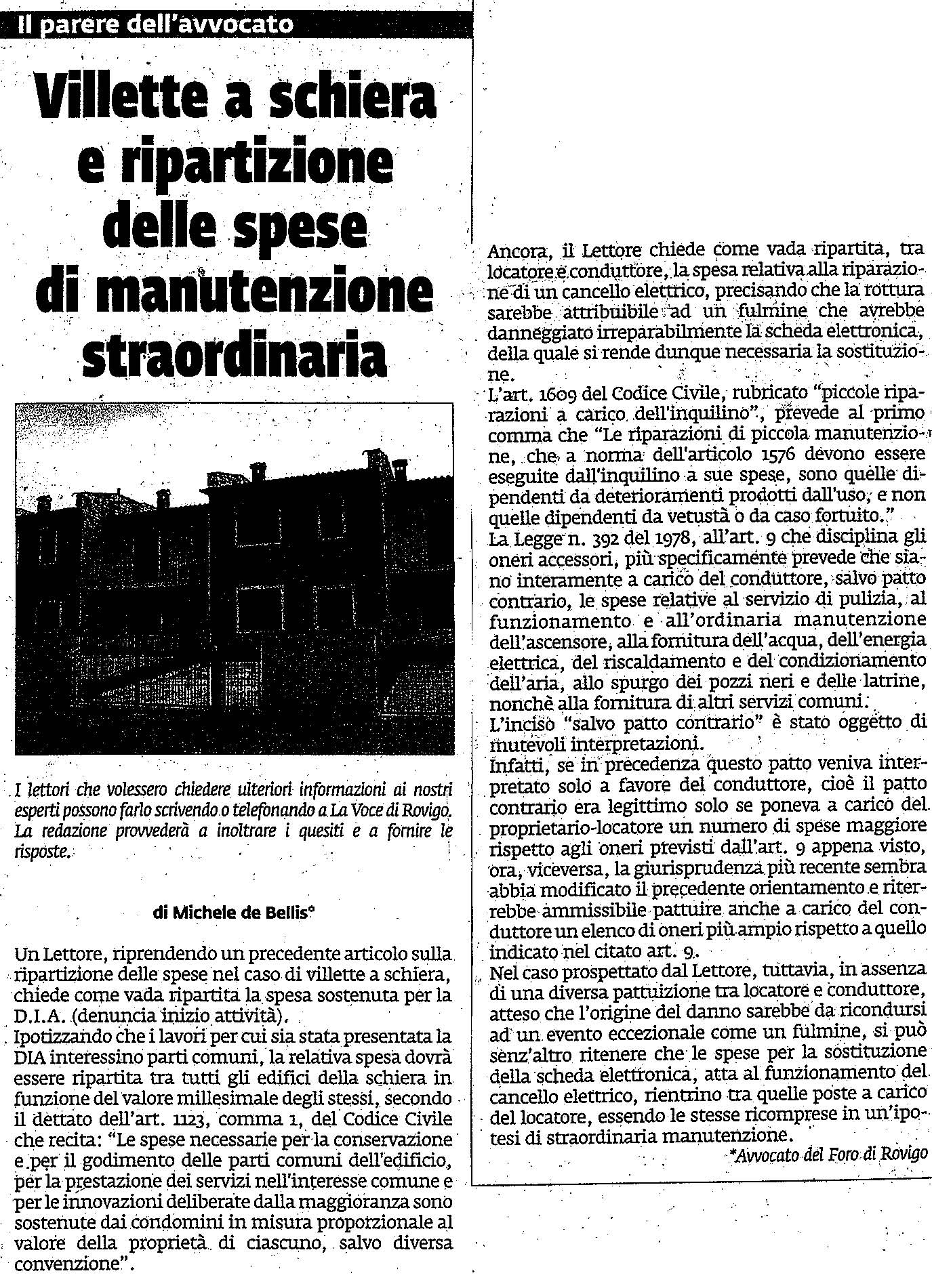 Villette a schiera: ripartizione delle spese di manutenzione straordinaria